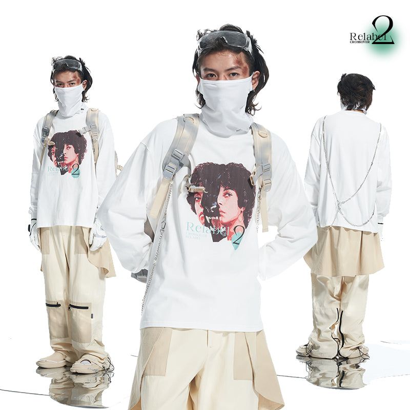 RELABEL（リレーベル）の「RELABEL Collaborative Theme Concept: Human-Beast Torn and Spliced Print Round Neck Long-Sleeve T-Shirt（Tops）」