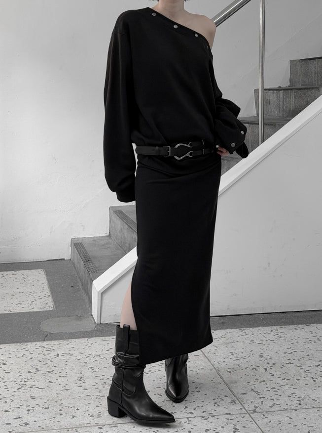 Match Shirring Slit Long Skirt