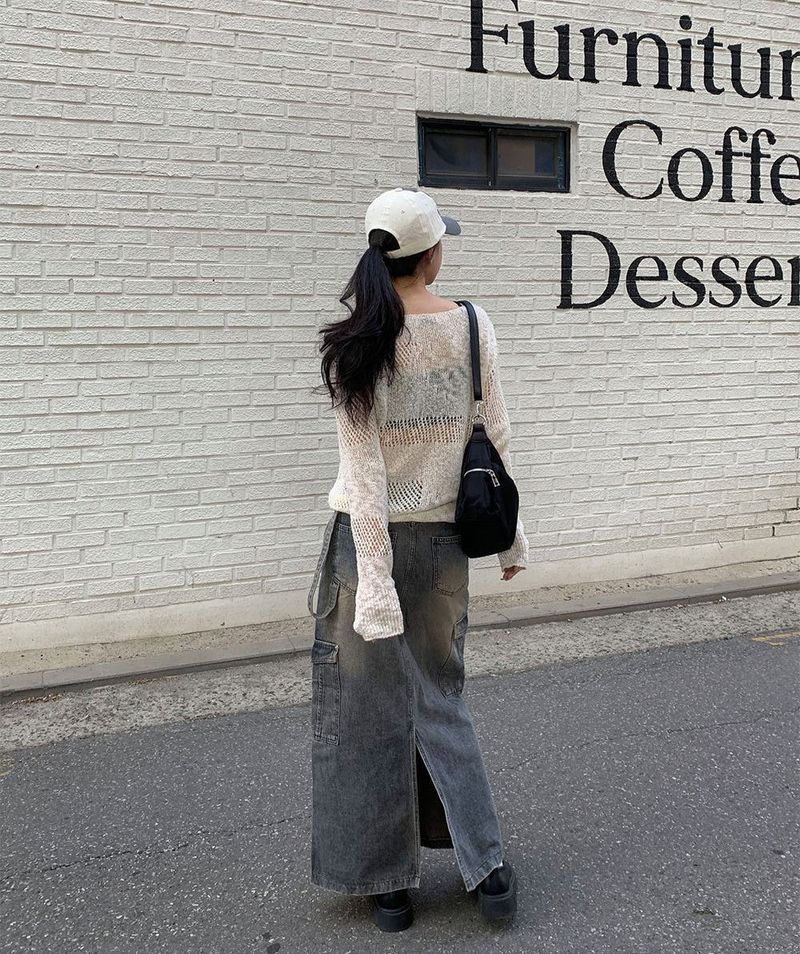 Work cargo denim skirt