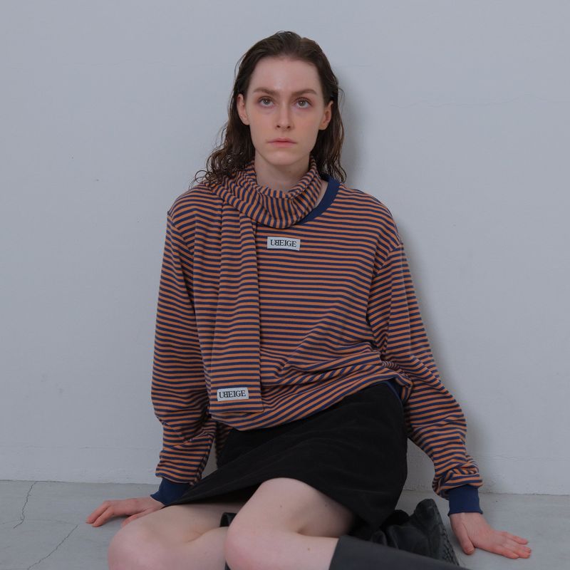 Orange/Navy Stripe Fleece Mufler
