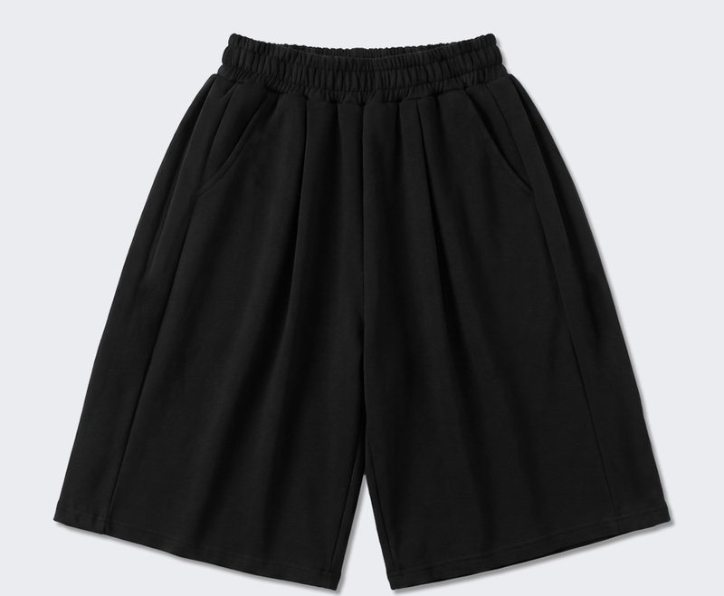 Balloon Curved Side Tuck Bermuda Pants Black