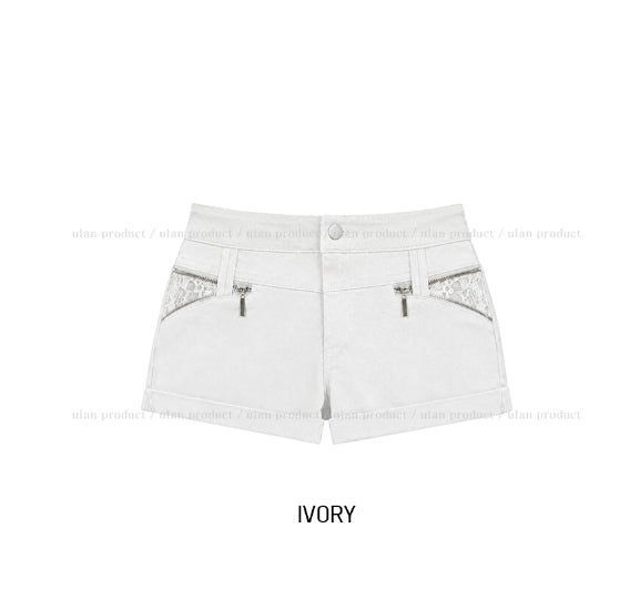 Loopen Lace Zipper Roll-up Shorts