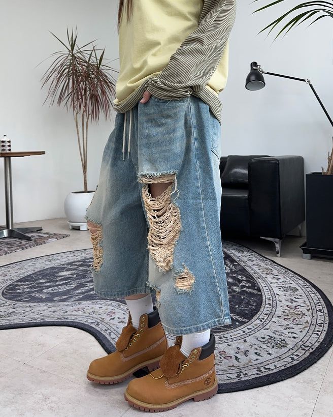 Arpa Damaged Bermuda Denim Pants