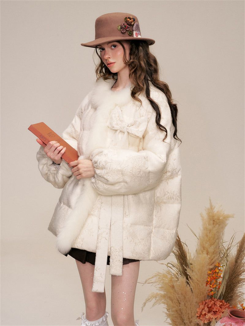 Ribbon Fur Trimming Duck Down Jacket