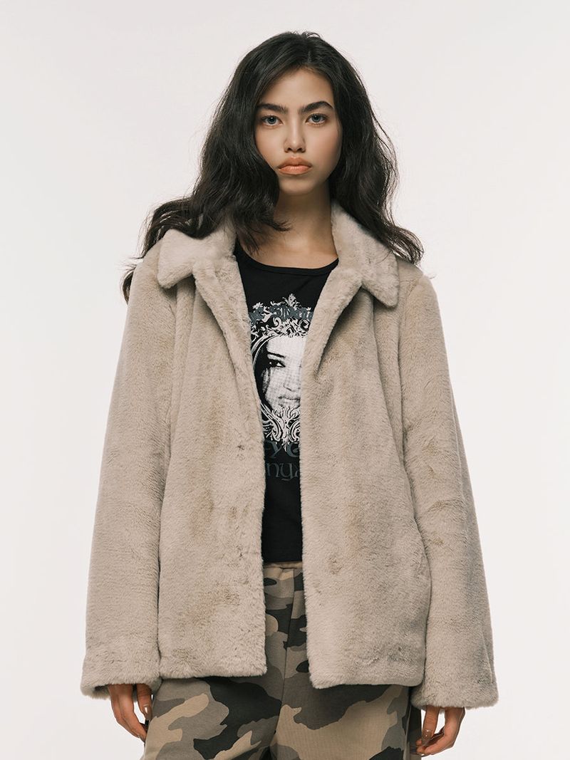 COLLAR FUR JACKET BEIGE