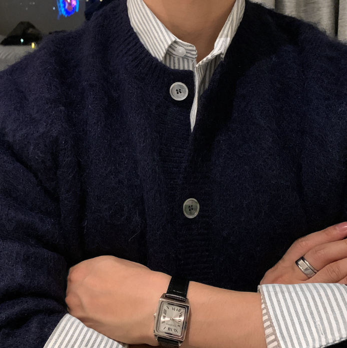 リウプレミアムモヘアマザーオブパールセミクロッピードカーディガン