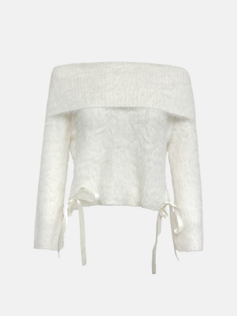 Elle Ribbon Fur Shoulder Knit