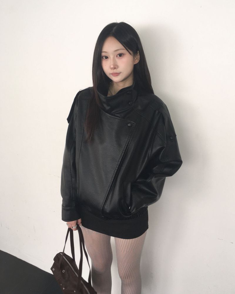 High neck leather jacket