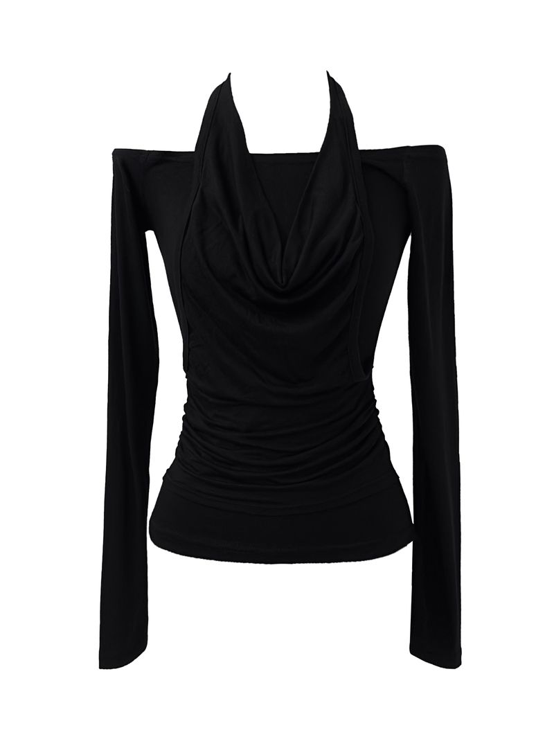 drape off-shoulder halter T (2color)