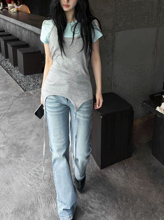 Long halter strap layered top