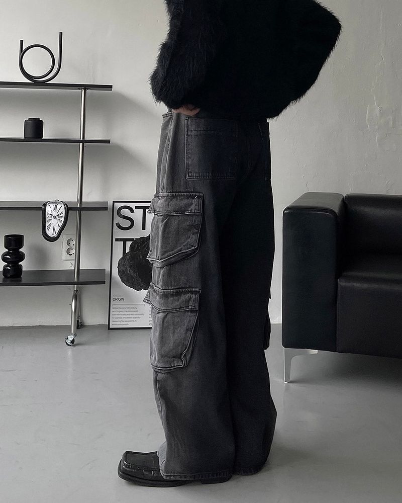 OWN Pantheon Solid Cargo Pocket Denim Pants (2 colors)