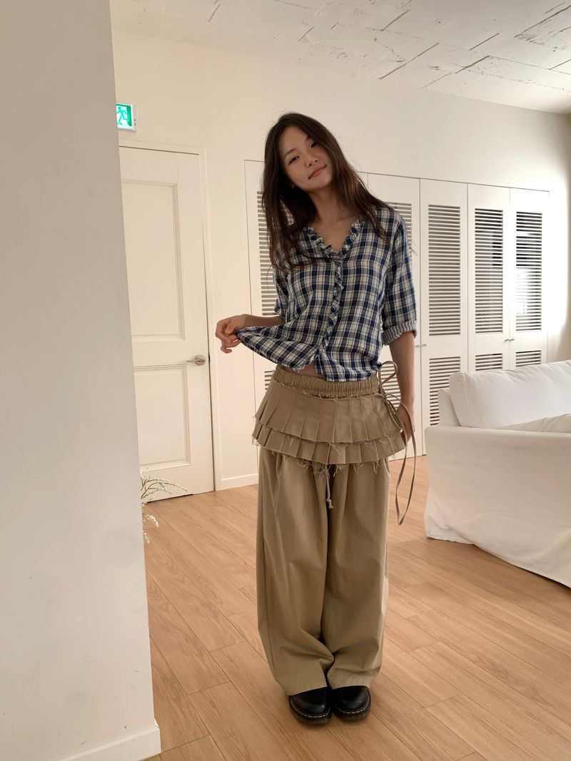 WASHED CHECK FRILL SHIRT (2C)
