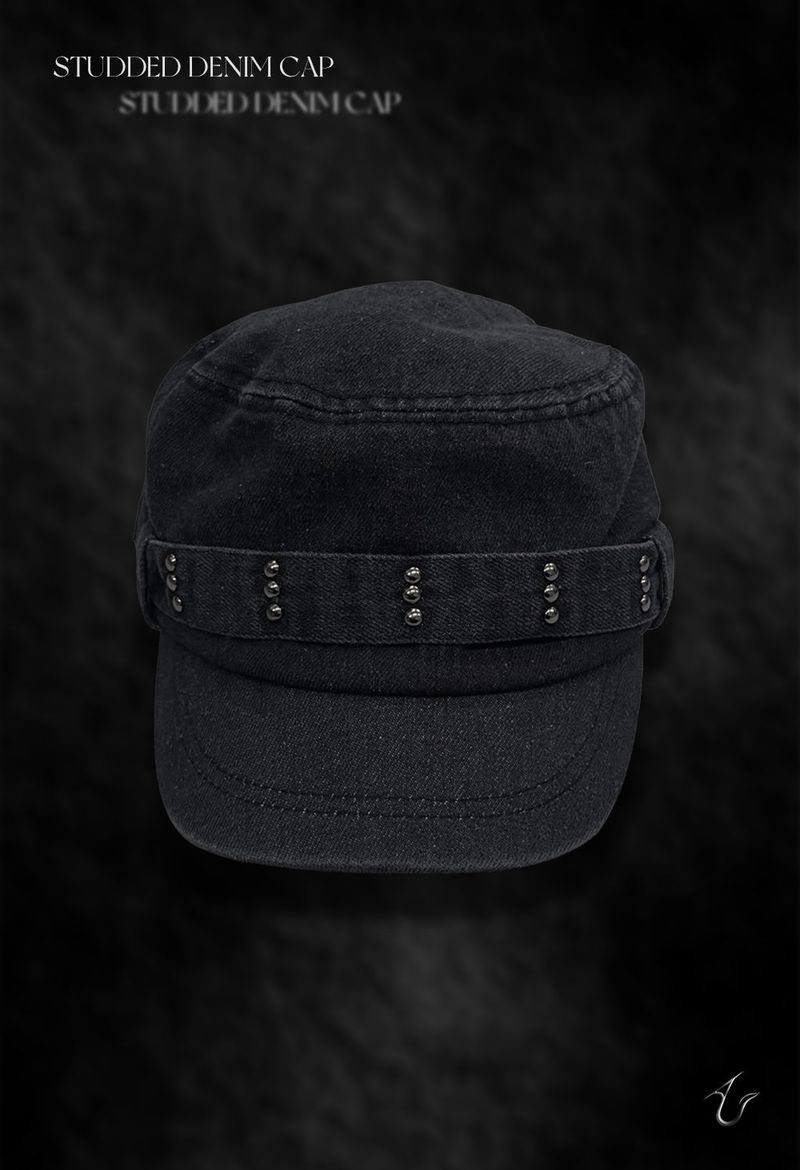 studded denim cap