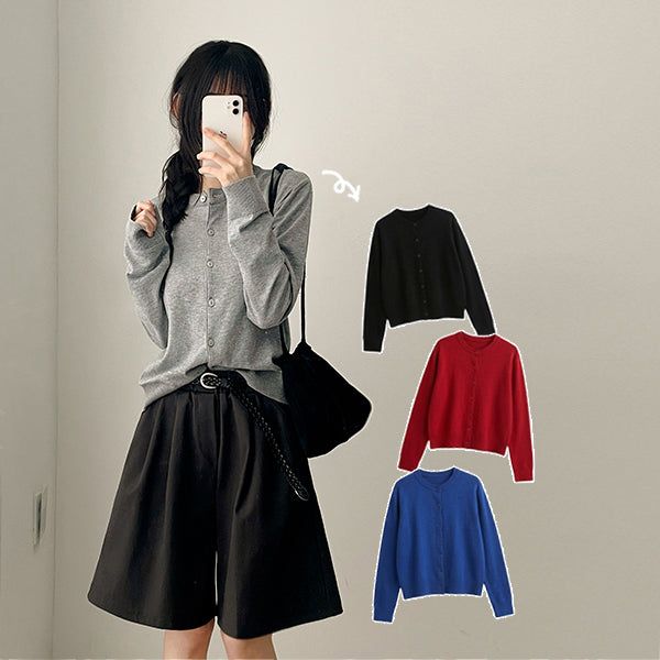 Soft☁️Color Basic Round Knit Cardigan