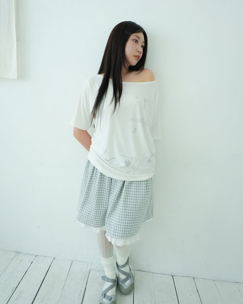 Fazed（フェイズド）の「lace check midi skirt / gray（Skirts）」