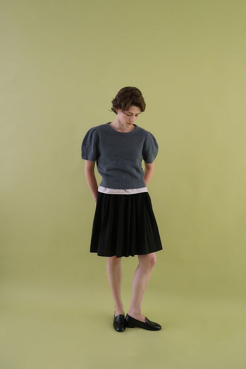 Puff raccoon half knit_dusty blue