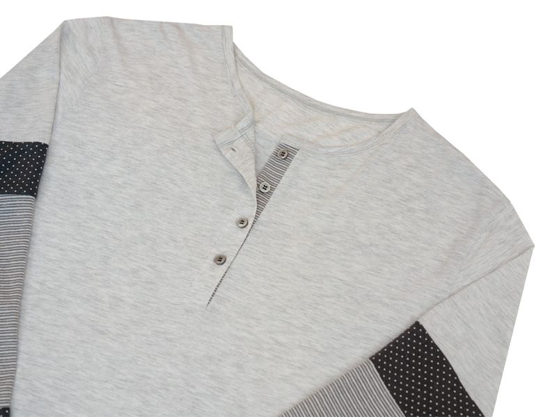 DOT STRIPE HENLEY NECK LONG SLEEVE 