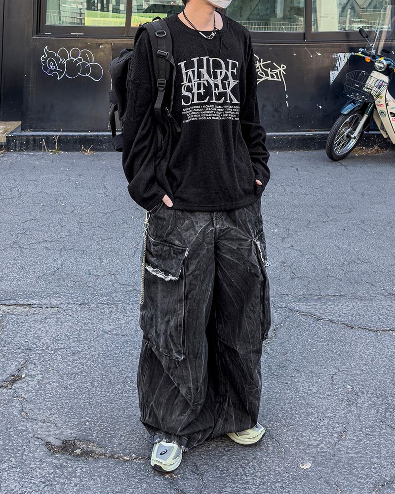 Fringe Balloon Cargo Denim Pants