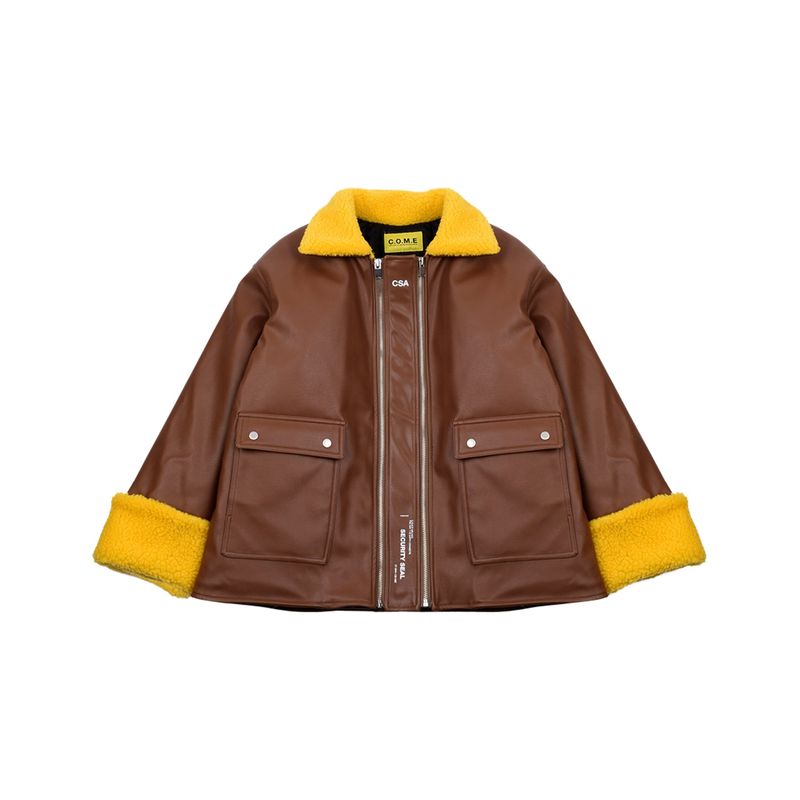 C.O.M.E（シーオーエムイー）の「[UNISEX] Faux-Shearling and Leather Coat (Brown)（Jackets/Outerwear）」