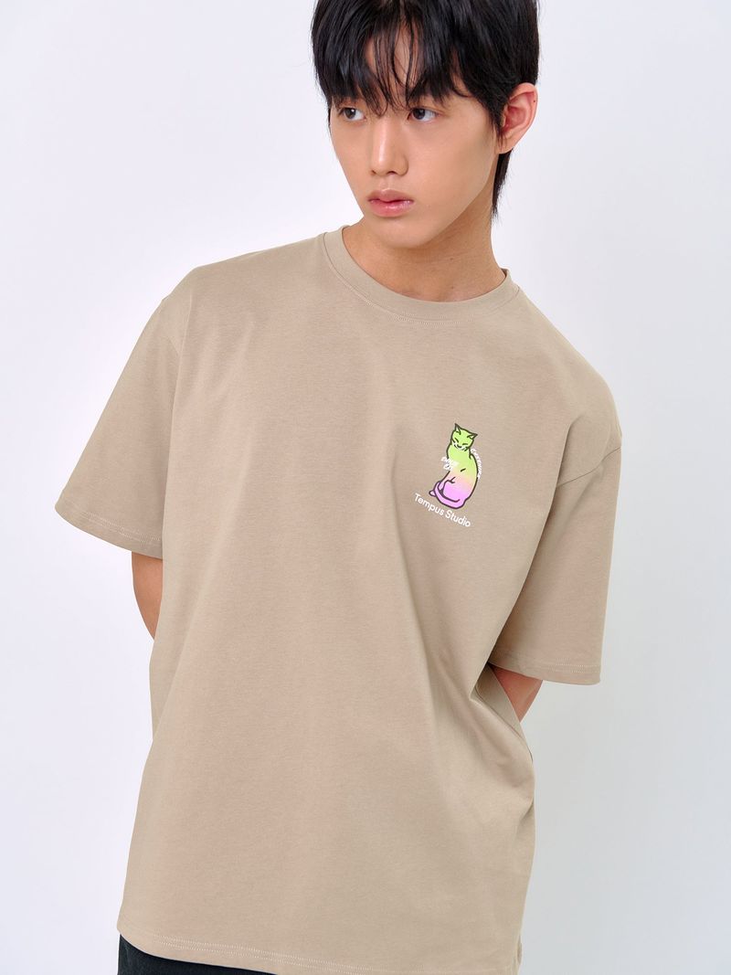 SMILING CAT T-SHIRT_Sand Beige