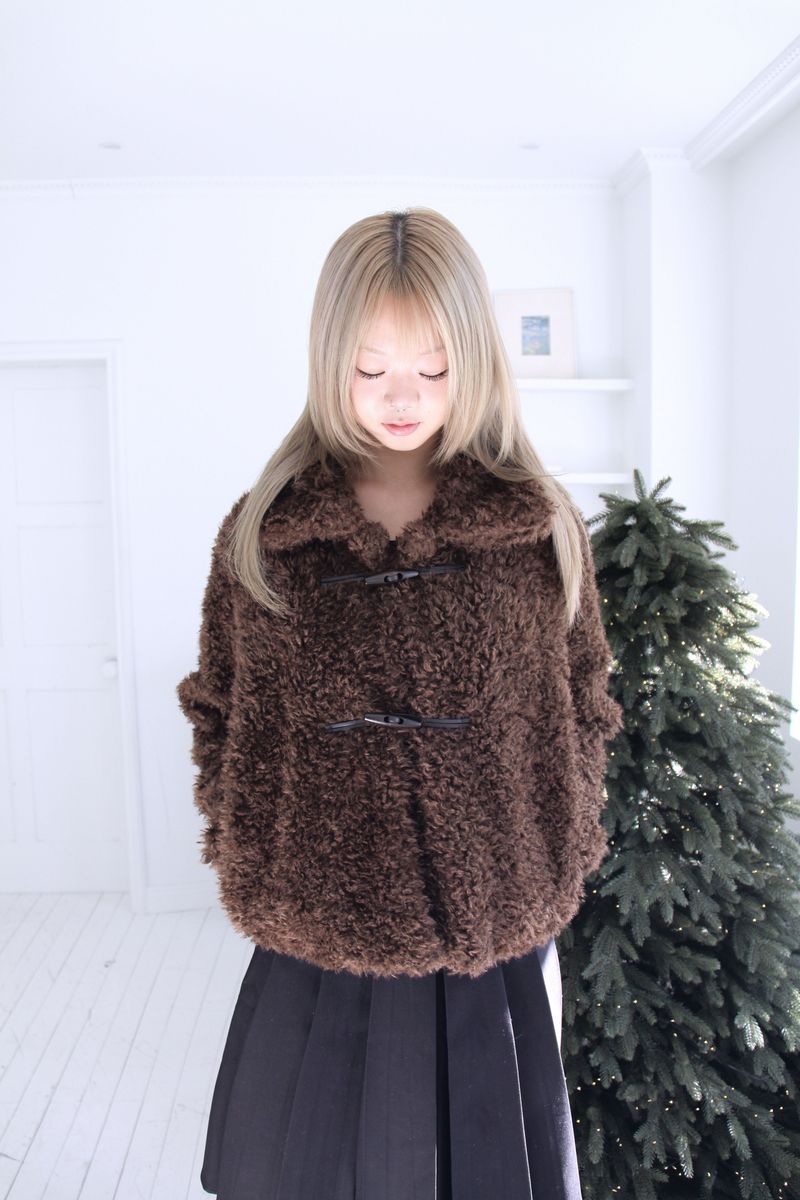Soft wool two-button fur cropped jacket jumper (2colors)