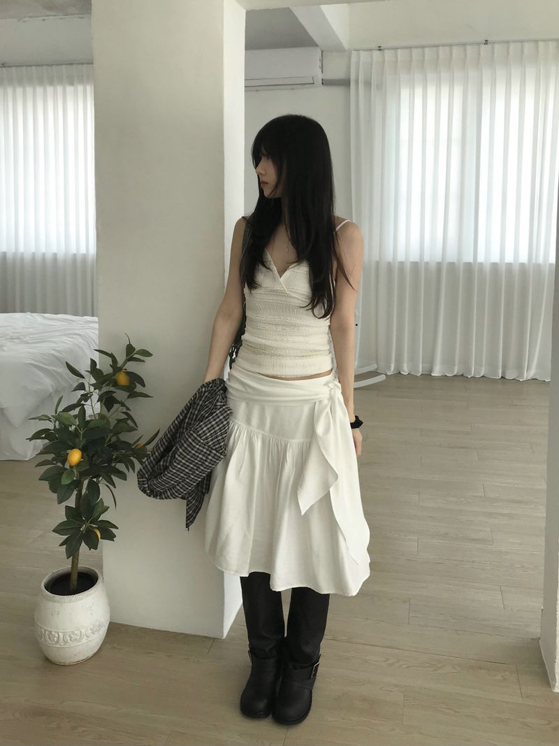 Shirring Strap Midi Skirt (2 colors)