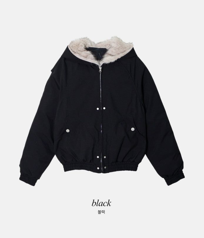 #Fur Hood Crop Zip-up Jumper (2color)