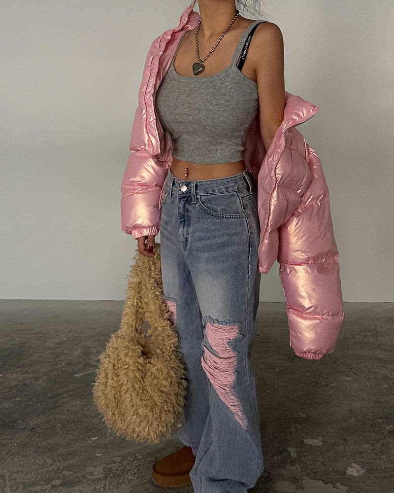 Heart hologram wellon short padded coat