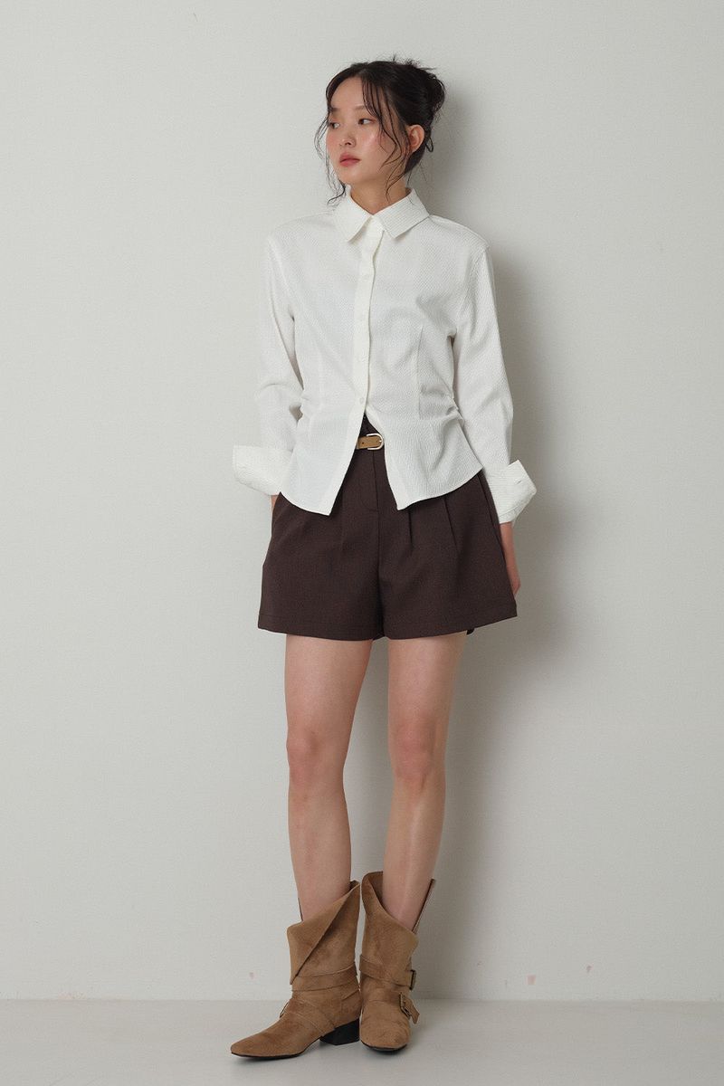 Twill Fintuck Shorts_Brown