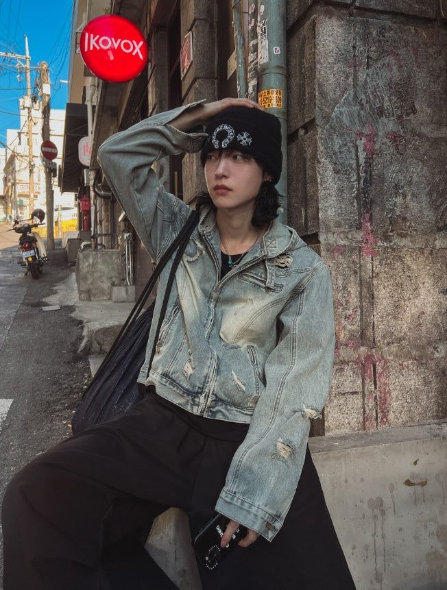 Chris damage hooded denim jacket