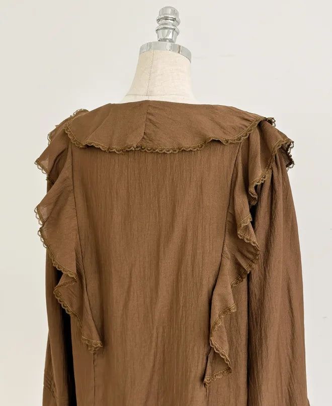 Shushu V-Neck Lace Ruffle Blouse