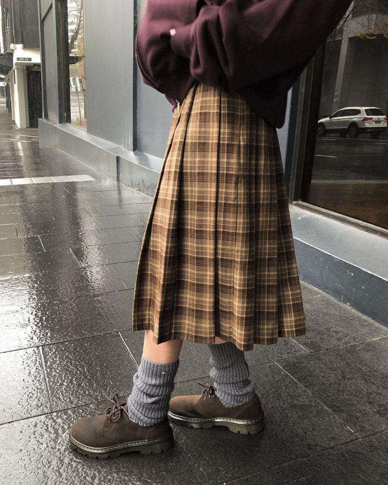 [ORIGINAL] Buckle Check Midi Pleated Skirt