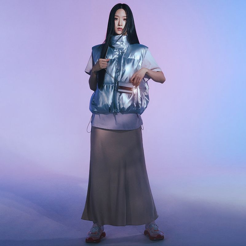 NICK&NICOLE(ニック&ニコール)の「SATIN FLARE LONG SKIRT_PEACH FUZZ(Skirts)」