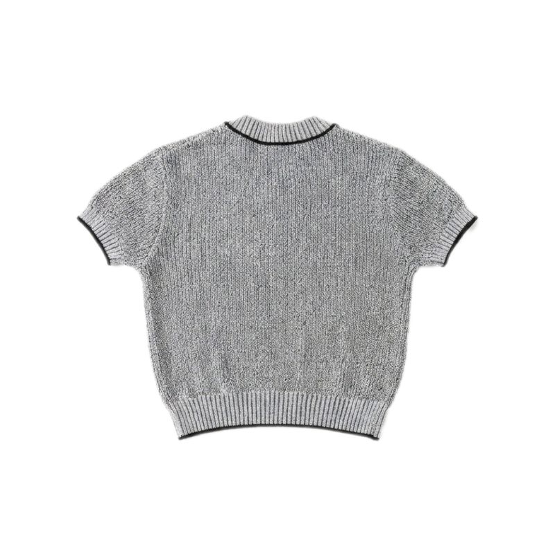 Grey Slit Short Sleeve Knit