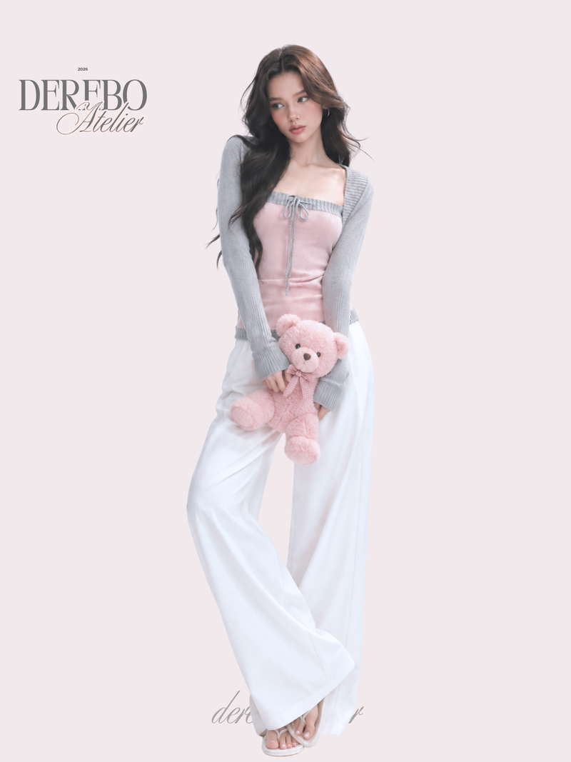 Pink gray bolero top two-piece