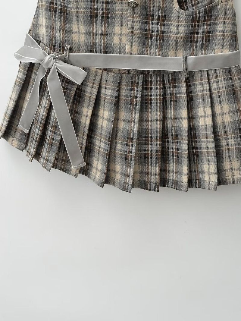 Halftone Pleated Check Skirt 232937697