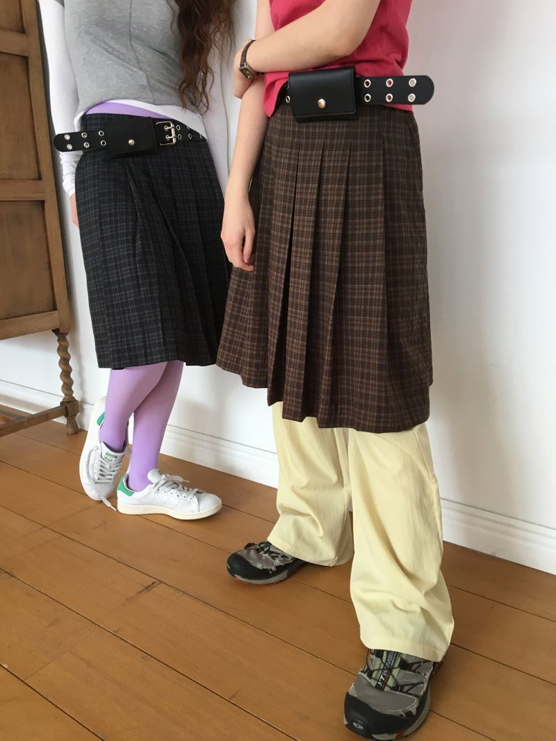 YWD プレイドプリーツスカート + ベルト (3color)