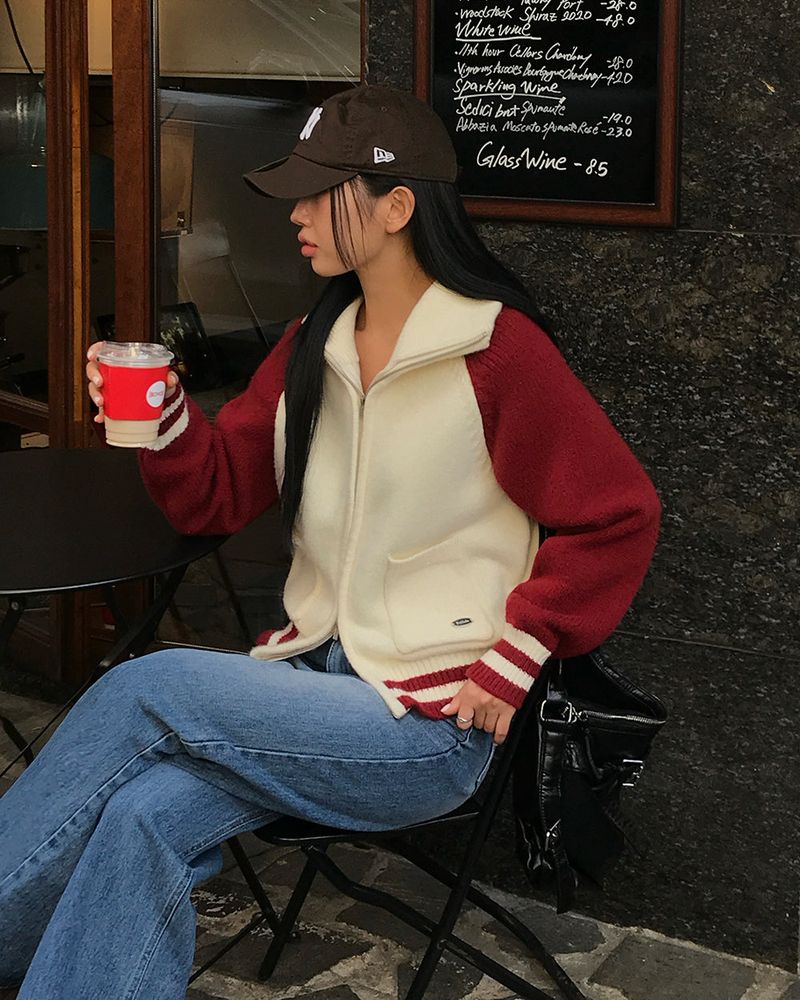 [ORIGINAL] Tard Color-Block Raglan Knit Zip-Up