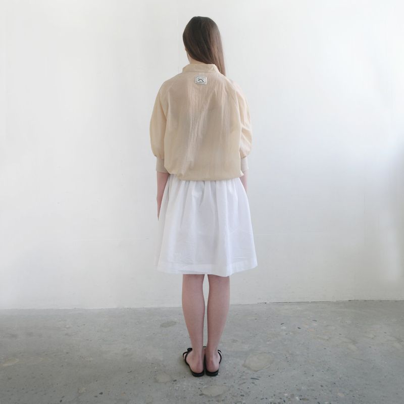 Beige Nylon Ruffle Blouse