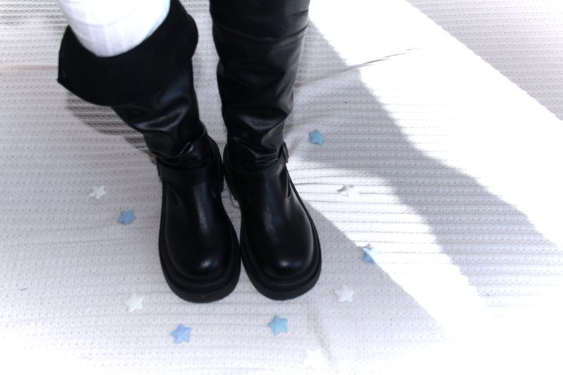Buckle Leather Half Middle Boots