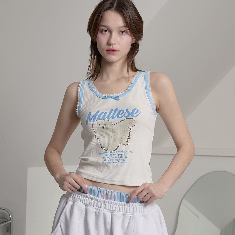Maltese illustration lace sleeveless