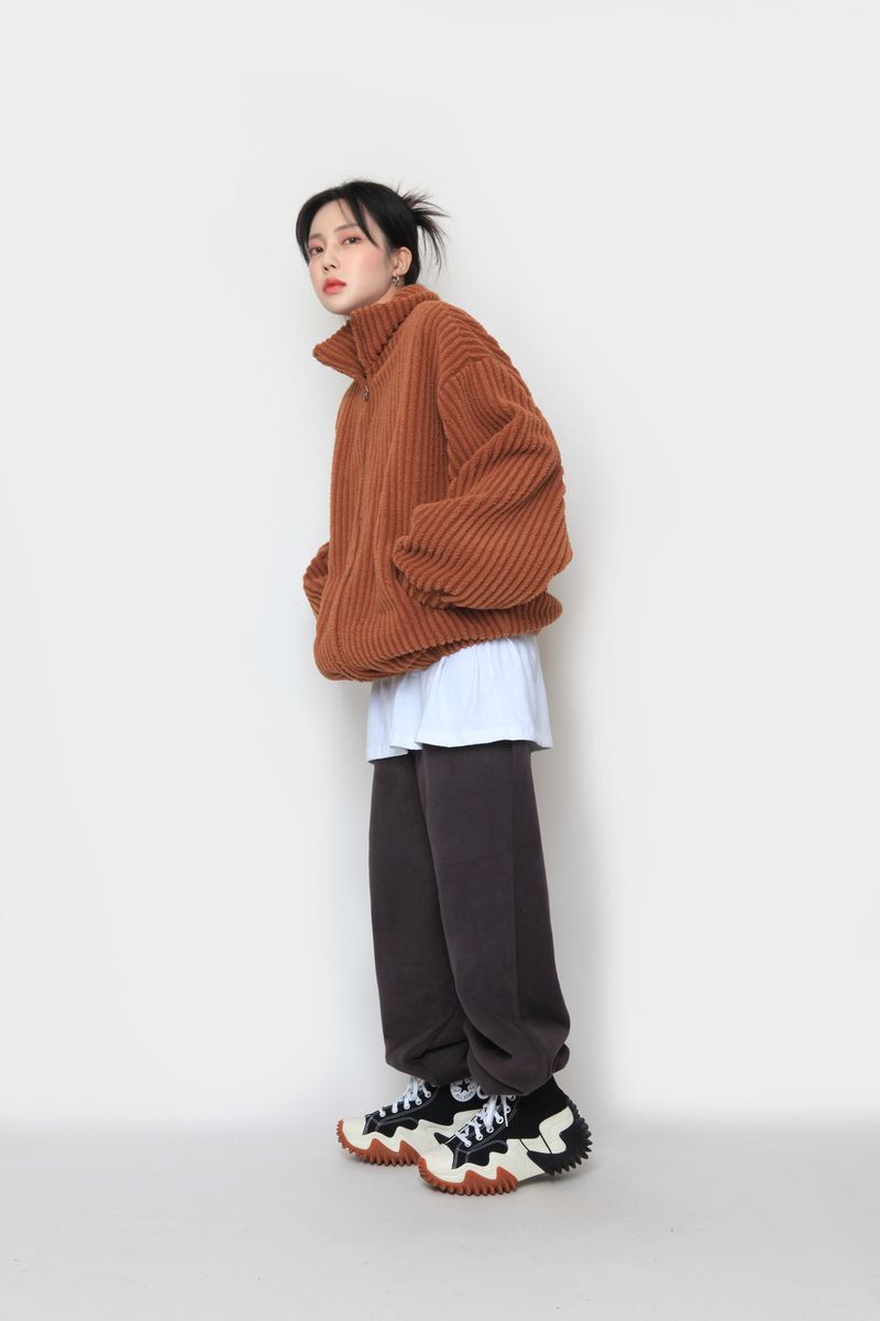 fur ribbed zip-up jacket