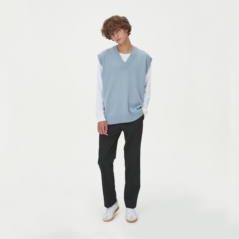 LAMBSWOOL V NECK KNIT VEST_SKY BLUE