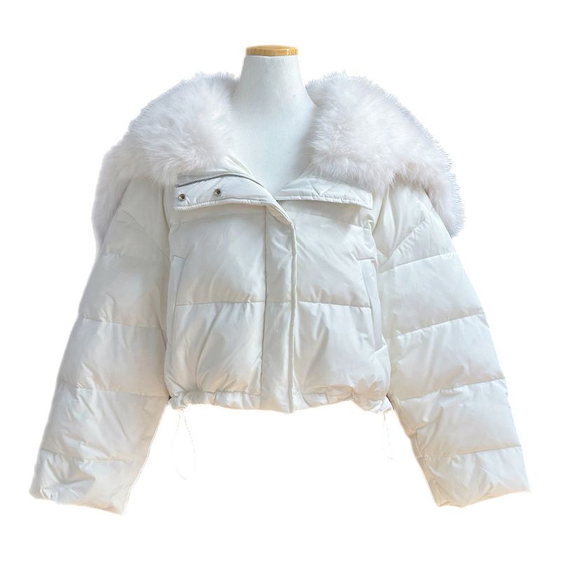 Ice Bloom Fur-Collar Duck Down Short Puffer