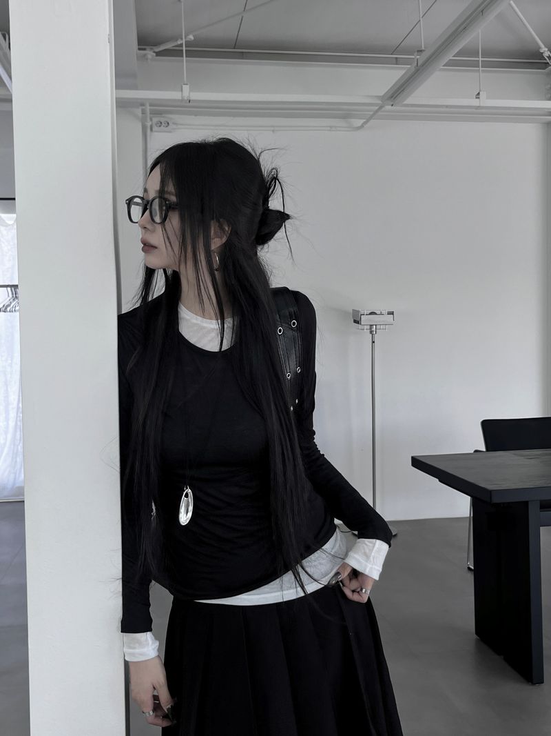 layered see-through long sleeve T (4color)