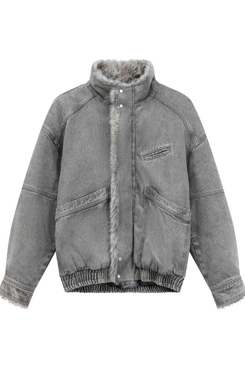 Faux Fur Collar Denim Jacket