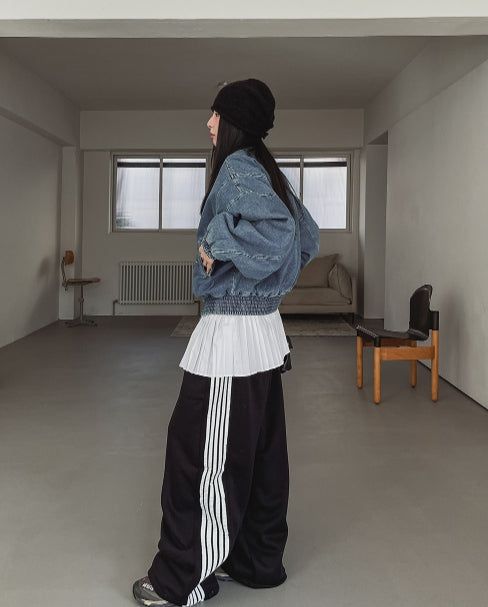 Kanto incision denim two-way quilted flight jumper