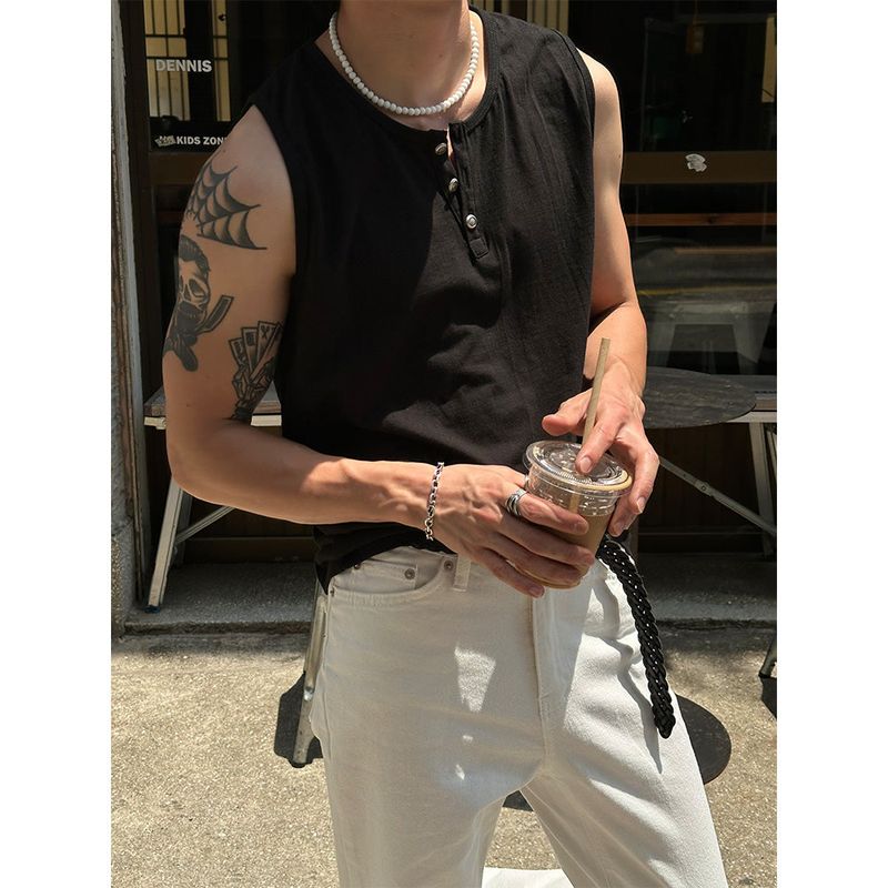 [S/S] Button henry neck sleeveless (3color)