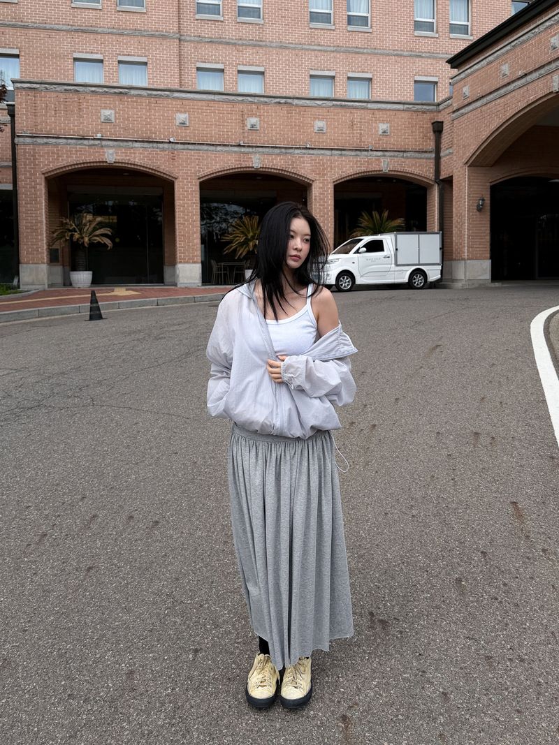 SWEAT SHIRRING MIDI SKIRT