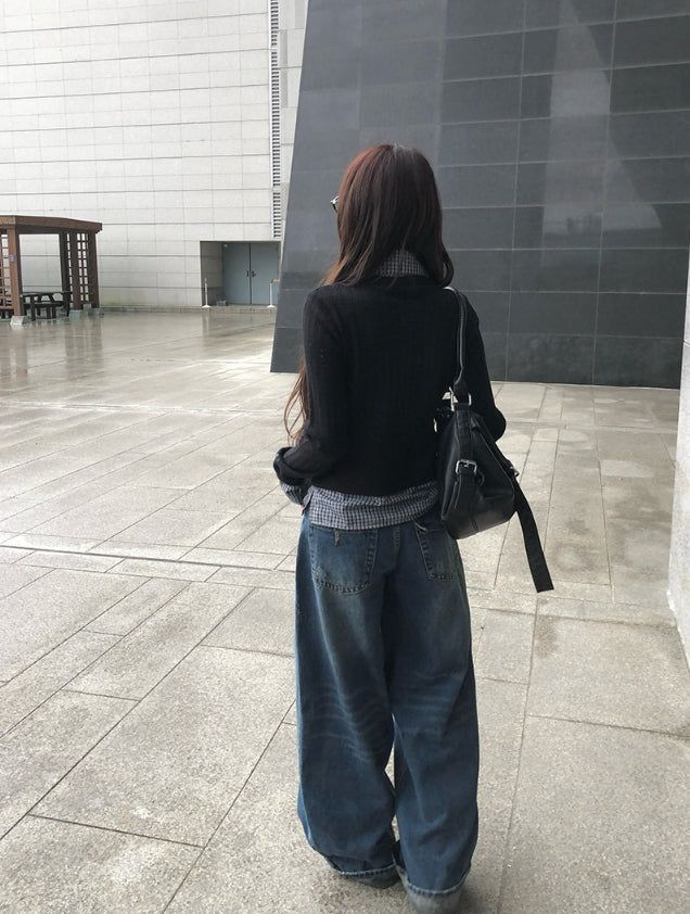 Andy Roll-Up Wide Washing Denim Pants